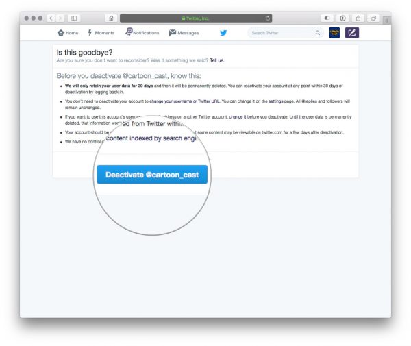 deactivate twitter account
