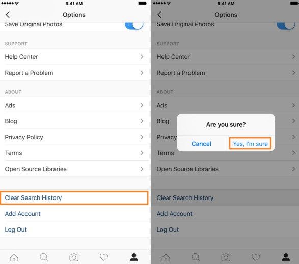 Clear Instagram Search History