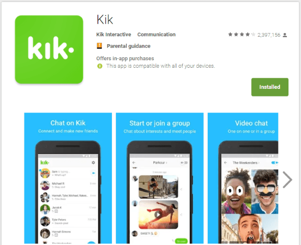 guidence to install kik app 