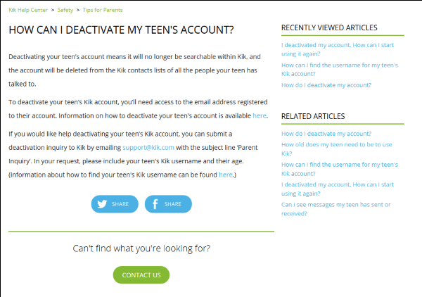 guidence for deactivating teens account 